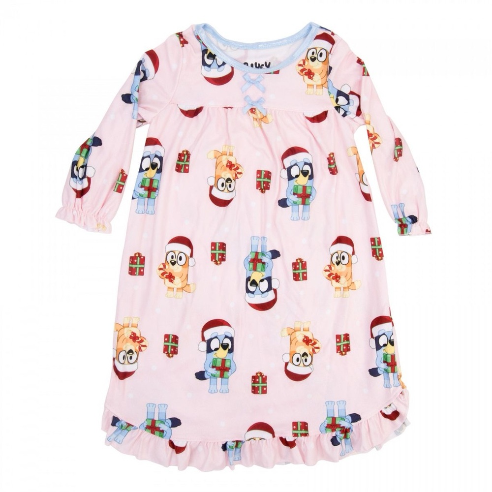 Bluey | Bluey and Bingo Pink Flannel Christmas Nightgown | Size 2T